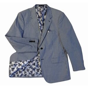 Alan Flusser Blazer Sport Coat Mens 42S Blue Check Cotton Preppy Kentucky Derby